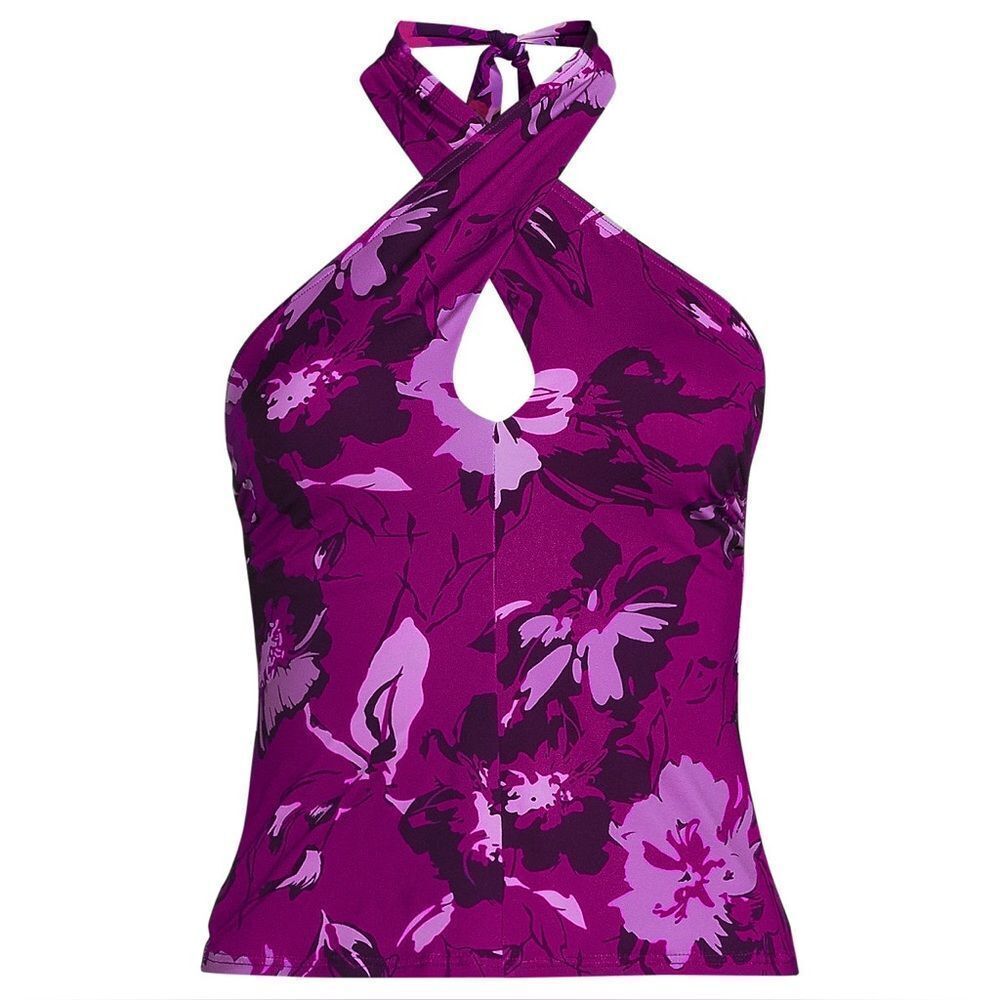Land's End Criss Cross halter tankini swim top crimson Rose abstract floral Var - Picture 1 of 7